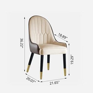 Homsof Modern Leather Set of 2, Upholstered Accent Dining Chair, 2 Pieces, Brown+White+Gold