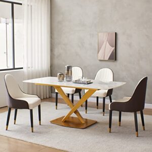 Homsof Modern Leather Set of 2, Upholstered Accent Dining Chair, 2 Pieces, Brown+White+Gold