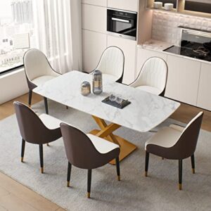 Homsof Modern Leather Set of 2, Upholstered Accent Dining Chair, 2 Pieces, Brown+White+Gold