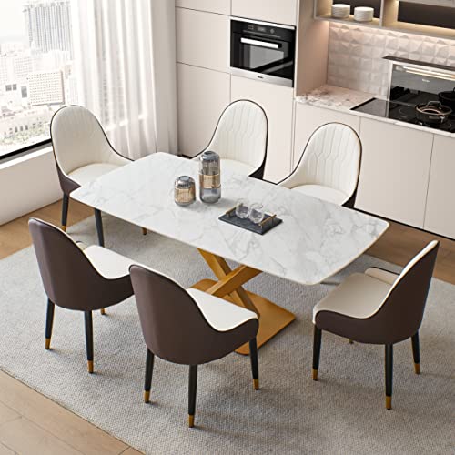 Homsof Modern Leather Set of 2, Upholstered Accent Dining Chair, 2 Pieces, Brown+White+Gold