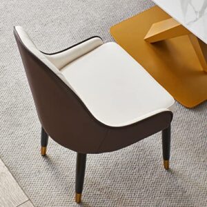 Homsof Modern Leather Set of 2, Upholstered Accent Dining Chair, 2 Pieces, Brown+White+Gold