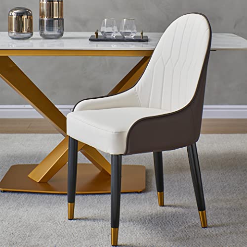 Homsof Modern Leather Set of 2, Upholstered Accent Dining Chair, 2 Pieces, Brown+White+Gold