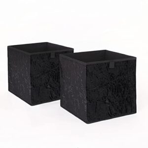 ohs crushed velvet storage boxes pack of 2 decorative home tidy organiser collapsible pop-up folding cubes for shelves toys, black