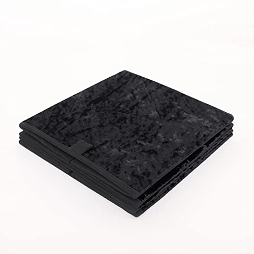 OHS Crushed Velvet Storage Boxes Pack Of 2 Decorative Home Tidy Organiser Collapsible Pop-Up Folding Cubes for Shelves Toys, Black