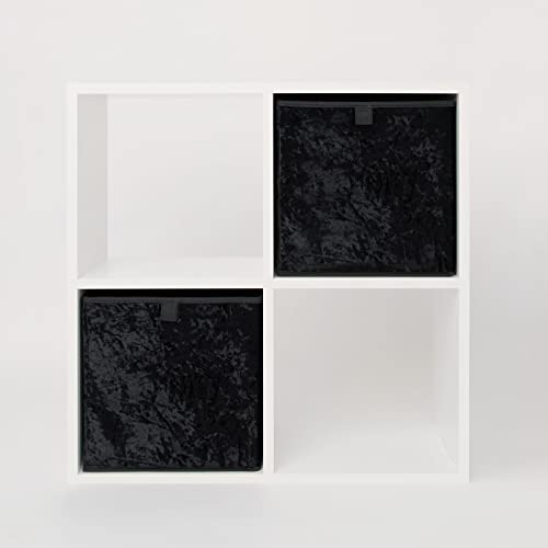 OHS Crushed Velvet Storage Boxes Pack Of 2 Decorative Home Tidy Organiser Collapsible Pop-Up Folding Cubes for Shelves Toys, Black