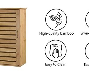 Giofanzo Bamboo Wall cabinets, Wooden Medicine Cabinet with Single Door and Adjustable Shelves, Multifunctional for Bathroom,Kitchen,Laundry,Over The Toilet Storage Cabinet, 14.5Lx6.5Wx21H