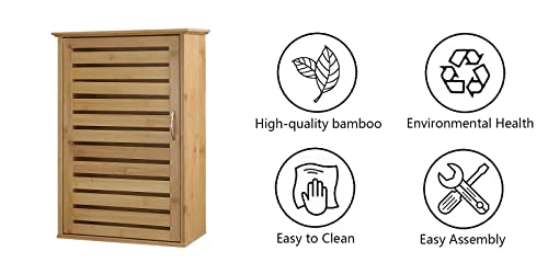 Giofanzo Bamboo Wall cabinets, Wooden Medicine Cabinet with Single Door and Adjustable Shelves, Multifunctional for Bathroom,Kitchen,Laundry,Over The Toilet Storage Cabinet, 14.5Lx6.5Wx21H