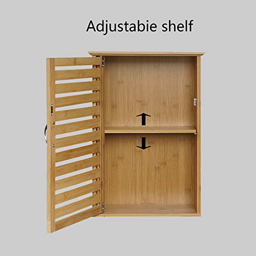 Giofanzo Bamboo Wall cabinets, Wooden Medicine Cabinet with Single Door and Adjustable Shelves, Multifunctional for Bathroom,Kitchen,Laundry,Over The Toilet Storage Cabinet, 14.5Lx6.5Wx21H