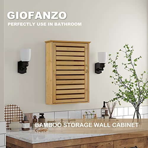 Giofanzo Bamboo Wall cabinets, Wooden Medicine Cabinet with Single Door and Adjustable Shelves, Multifunctional for Bathroom,Kitchen,Laundry,Over The Toilet Storage Cabinet, 14.5Lx6.5Wx21H