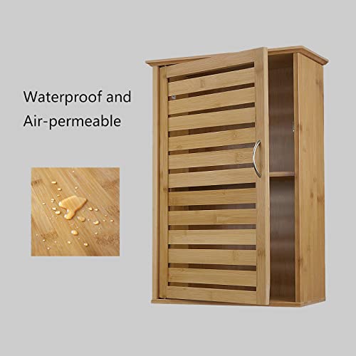 Giofanzo Bamboo Wall cabinets, Wooden Medicine Cabinet with Single Door and Adjustable Shelves, Multifunctional for Bathroom,Kitchen,Laundry,Over The Toilet Storage Cabinet, 14.5Lx6.5Wx21H