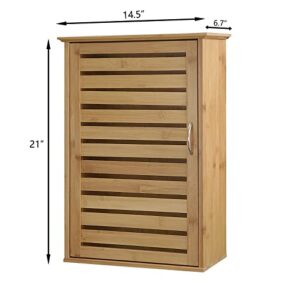 Giofanzo Bamboo Wall cabinets, Wooden Medicine Cabinet with Single Door and Adjustable Shelves, Multifunctional for Bathroom,Kitchen,Laundry,Over The Toilet Storage Cabinet, 14.5Lx6.5Wx21H