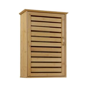 Giofanzo Bamboo Wall cabinets, Wooden Medicine Cabinet with Single Door and Adjustable Shelves, Multifunctional for Bathroom,Kitchen,Laundry,Over The Toilet Storage Cabinet, 14.5Lx6.5Wx21H