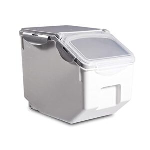 acgrade rice container, rice dispenser container, clamshell rice container, 10kg/15kg rice container, kitchen container barrel, rice storage container plastic, for whole grains, gray, 10.6x13x9in