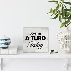 Don't be a Turd Today Bathroom Wood Box Sign Rustic Wooden Box Sign Farmhouse Restroom Toilet Desk Shelf Decor (5 X 5 Inch)