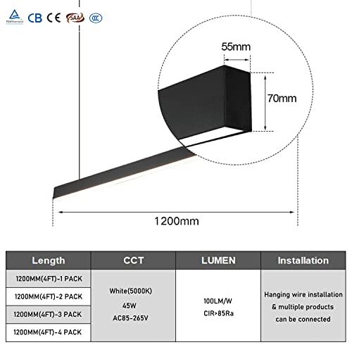 STARFISHHOME LED Linear Light,4FT 45W 4600lm spliceable 5000K White LED Linear Bay Light,AC85-277V Led Shop Light Contemporary Design Style Lighting Fixture for Offices,Studios, garages