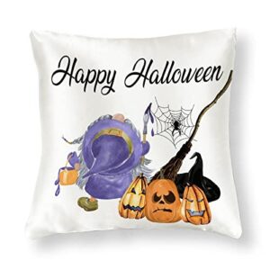 witch pumpkins gnome throw pillows for couch 18x18 halloween gnomes modern wrinkle satin pillow shams for bedroom living room sofa chairs with zipper closure housewarming gifts