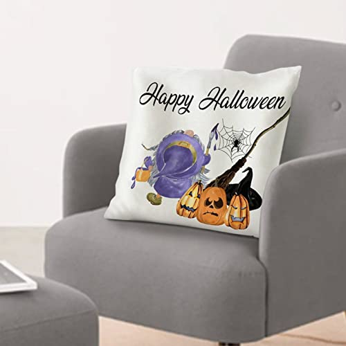 Witch Pumpkins Gnome Throw Pillows for Couch 18x18 Halloween Gnomes Modern Wrinkle Satin Pillow Shams for Bedroom Living Room Sofa Chairs with Zipper Closure Housewarming Gifts