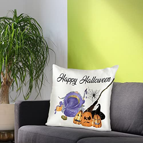 Witch Pumpkins Gnome Throw Pillows for Couch 18x18 Halloween Gnomes Modern Wrinkle Satin Pillow Shams for Bedroom Living Room Sofa Chairs with Zipper Closure Housewarming Gifts