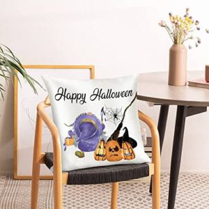 Witch Pumpkins Gnome Throw Pillows for Couch 18x18 Halloween Gnomes Modern Wrinkle Satin Pillow Shams for Bedroom Living Room Sofa Chairs with Zipper Closure Housewarming Gifts