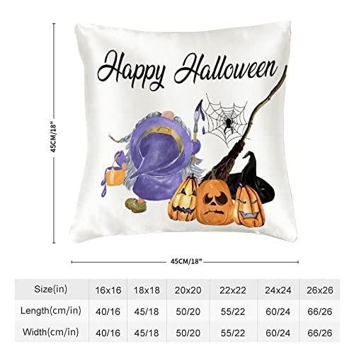 Witch Pumpkins Gnome Throw Pillows for Couch 18x18 Halloween Gnomes Modern Wrinkle Satin Pillow Shams for Bedroom Living Room Sofa Chairs with Zipper Closure Housewarming Gifts