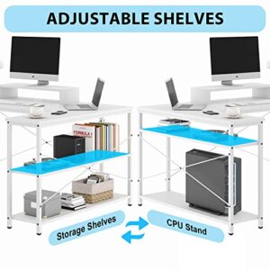 L-Shaped Desk with Storage Shelves, Computer Desk with Monitor Stand Study Writing Table Workstation, Easy to Assemble, White