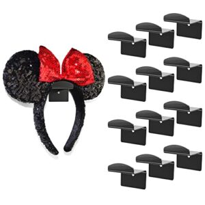 modern jp metal adhesive hooks for disney ears (12-pack) - optional screws included, minimalist disney ear holder, strong hold headband holder - stainless steel, chrome black