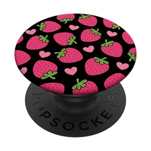 cute pink strawberry heart pattern strawberries black popsockets swappable popgrip