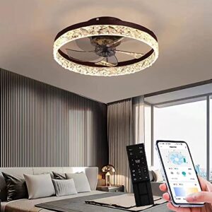 chitbit 19.7" ceiling fan with lights remote control,dimmable enclose bladeless ceiling fan,multi speed and timing indoor modern flush mount low profile fan brown