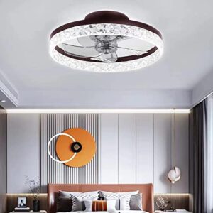 CHITBIT 19.7" Ceiling Fan With Lights Remote Control,Dimmable Enclose Bladeless Ceiling Fan,Multi Speed and Timing indoor Modern flush mount Low Profile fan Brown