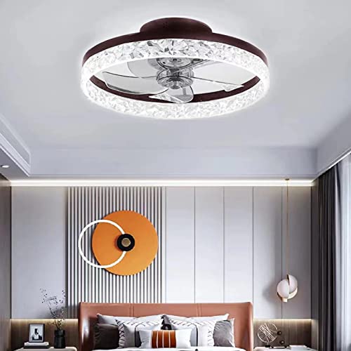 CHITBIT 19.7" Ceiling Fan With Lights Remote Control,Dimmable Enclose Bladeless Ceiling Fan,Multi Speed and Timing indoor Modern flush mount Low Profile fan Brown