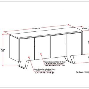 SIMPLIHOME Lowry SOLID ACACIA WOOD 66 Inch Wide Modern Industrial Large 4 Door Sideboard Buffet in Distressed Charcoal Brown, For the Dining Room and Kitchen
