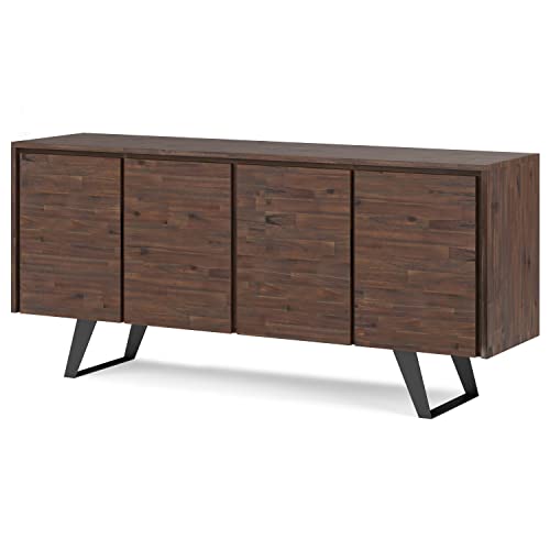 SIMPLIHOME Lowry SOLID ACACIA WOOD 66 Inch Wide Modern Industrial Large 4 Door Sideboard Buffet in Distressed Charcoal Brown, For the Dining Room and Kitchen