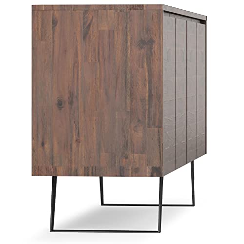 SIMPLIHOME Lowry SOLID ACACIA WOOD 66 Inch Wide Modern Industrial Large 4 Door Sideboard Buffet in Distressed Charcoal Brown, For the Dining Room and Kitchen