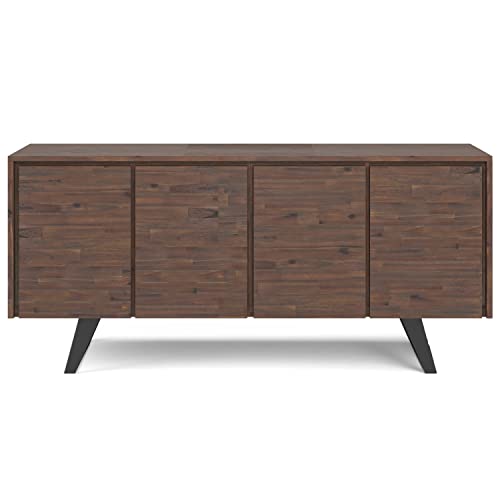 SIMPLIHOME Lowry SOLID ACACIA WOOD 66 Inch Wide Modern Industrial Large 4 Door Sideboard Buffet in Distressed Charcoal Brown, For the Dining Room and Kitchen