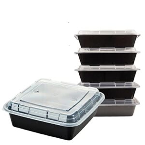 sunrise pak [100 sets] 48oz square meal prep containers, black plastic containers, to go container, bento box, lunch box, food storage container, bpa free, reusable (sr8148b)