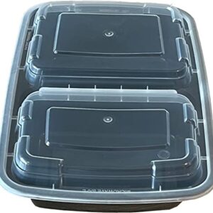 Sunrise Pak [150 Sets] 2 Compartment Meal Prep Containers, 28oz Black Plastic Containers, To Go Container, Bento Box, Lunch Box, Food Storage Container, BPA Free, Reusable (SR222B)