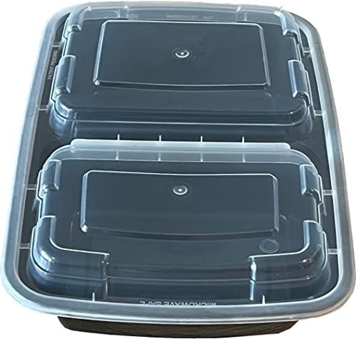 Sunrise Pak [150 Sets] 2 Compartment Meal Prep Containers, 28oz Black Plastic Containers, To Go Container, Bento Box, Lunch Box, Food Storage Container, BPA Free, Reusable (SR222B)