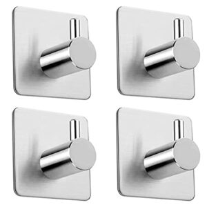 mouytca 4 pack adhesive hooks brushed nickel sus304 stainless steel towel hooks heavy duty waterproof wall hooks self adhesive coat robe towel hooks for bathrooms kitchen hotel wall mounted hook