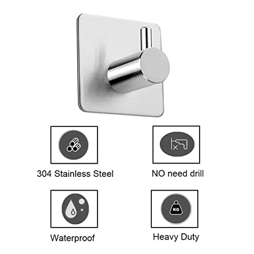 Mouytca 4 Pack Adhesive Hooks Brushed Nickel SUS304 Stainless Steel Towel Hooks Heavy Duty Waterproof Wall Hooks Self Adhesive Coat Robe Towel Hooks for Bathrooms Kitchen Hotel Wall Mounted Hook