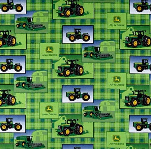 Fat Quarter - Farm Tractor Green Plaid Cotton Fabric - 18" x 22" Fat Quarter