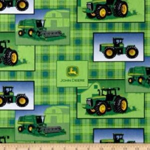 Fat Quarter - Farm Tractor Green Plaid Cotton Fabric - 18" x 22" Fat Quarter