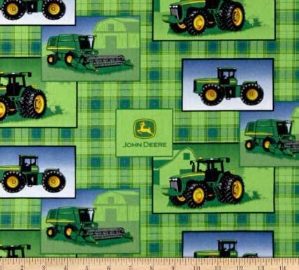 Fat Quarter - Farm Tractor Green Plaid Cotton Fabric - 18" x 22" Fat Quarter