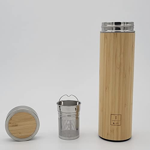 Bamboo bottle with infuser. 17oz. 500ml. Tea lovers gift. Loose leaf tumbler strainer. Travel bottle. Coffee cup, Iced tea tumbler, Hot and cold resistant.