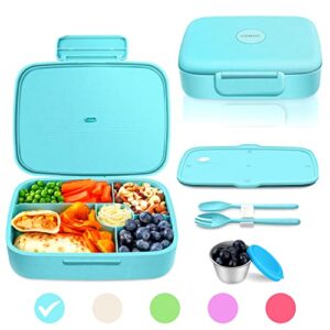 ANDMOON Bento Lunch Box with Kids/Adults, 5 Compartments Leakproof Lunch Container with Dressing Cup, Eco-Friendly Double Insulated Boxes, Dishwasher and Microwave Safe, BPA-Free (blue)