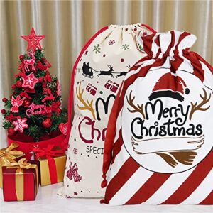 kathyyue Christmas Santa Sacks Canvas Gift Bags Personalized Xmas Large Burlap Presents Bags with Drawstring Reusable Gift Candy Treats Storage 2Pcs Size 17.7" x 25.6" and 19.7" x 27.5"