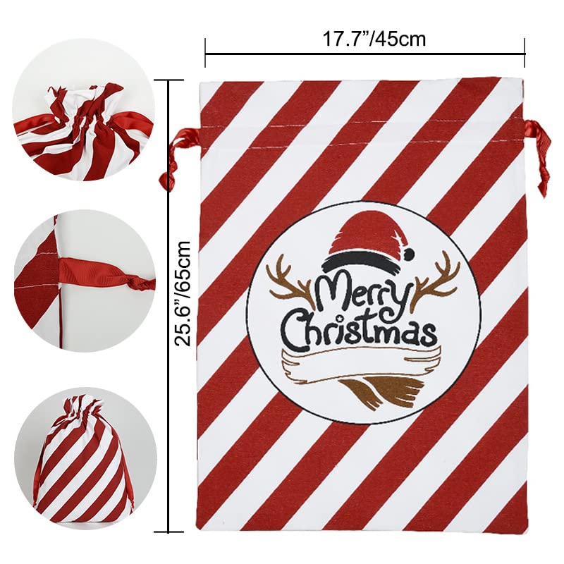 kathyyue Christmas Santa Sacks Canvas Gift Bags Personalized Xmas Large Burlap Presents Bags with Drawstring Reusable Gift Candy Treats Storage 2Pcs Size 17.7" x 25.6" and 19.7" x 27.5"