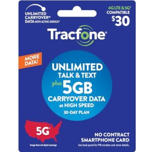 tracfone $30 unlimited talk and text plus 5gb of data / 30 days (physical delivery)