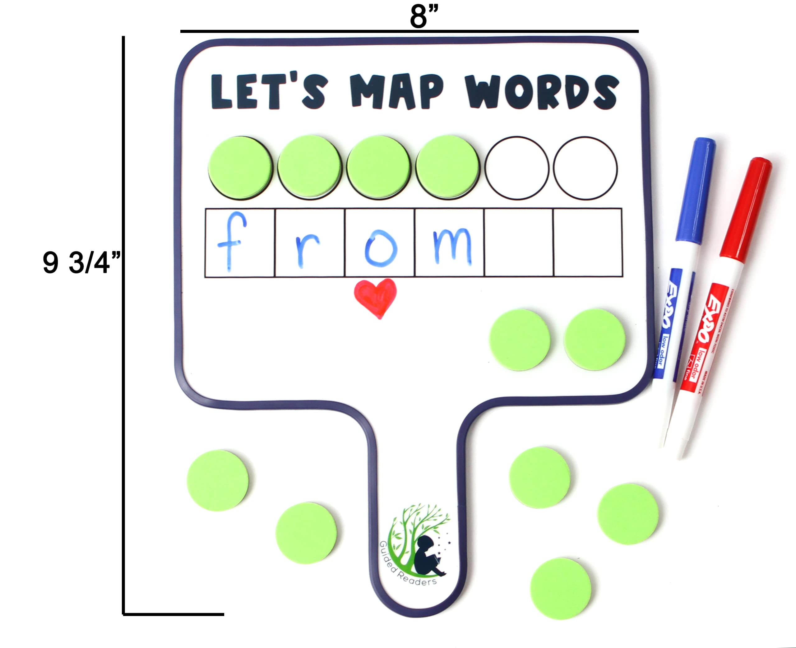 Word Mapping Paddles for Phoneme Grapheme Mapping | Orthographic Mapping & Science of Reading Manipulatives | 6 Double-Sided Magnetic Whiteboard Paddles w/ 36 Magnetic Discs