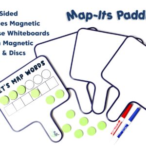 Word Mapping Paddles for Phoneme Grapheme Mapping | Orthographic Mapping & Science of Reading Manipulatives | 6 Double-Sided Magnetic Whiteboard Paddles w/ 36 Magnetic Discs