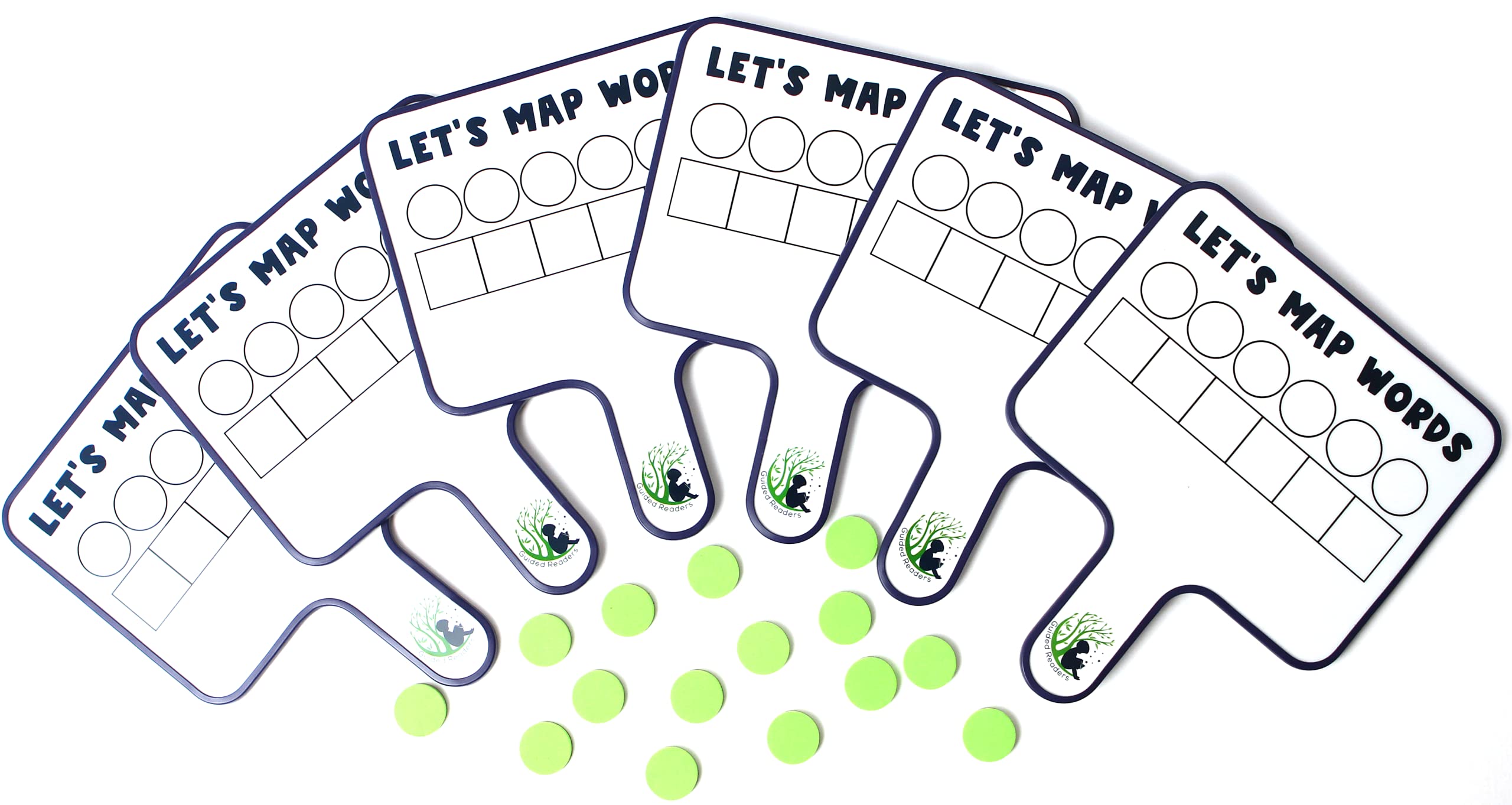 Word Mapping Paddles for Phoneme Grapheme Mapping | Orthographic Mapping & Science of Reading Manipulatives | 6 Double-Sided Magnetic Whiteboard Paddles w/ 36 Magnetic Discs